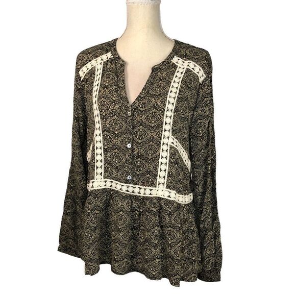 Entro Women’s Top Long Sleeve Black/Cream Lace Size Large - Picture 4 of 10